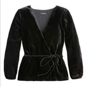 Black J. Crew Velvet Faux Wrap V-Neck Long Sleeve Top (NWT)